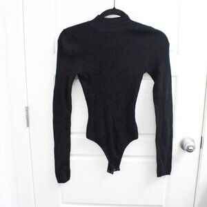 3/$30 Abercrombie & Fitch Back Cutout Thong Bodysuit Black XS Waffle Turtleneck